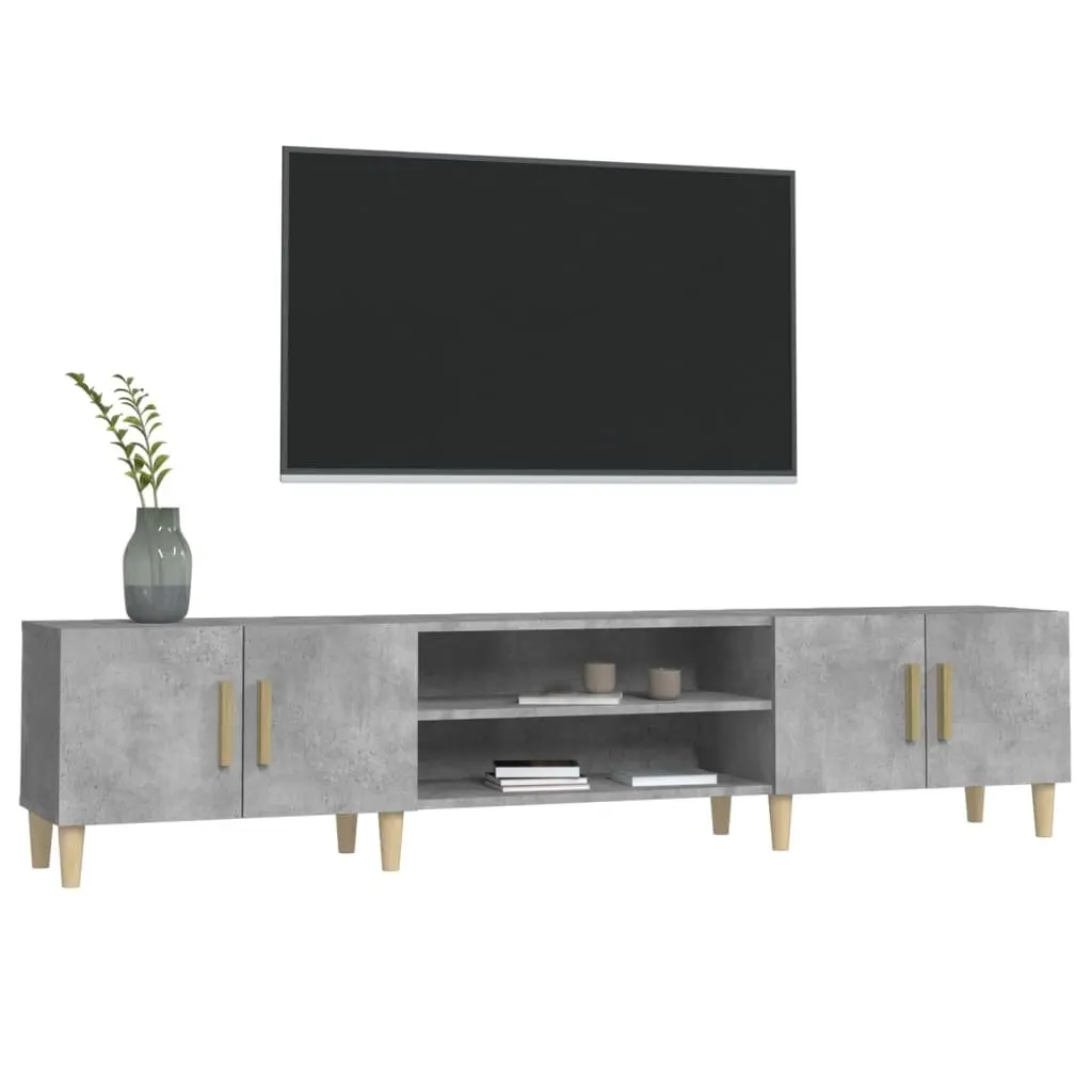 TV Cabinet Grey Engineered Wood Storage Unit 4 Compartments 4 Doors Media