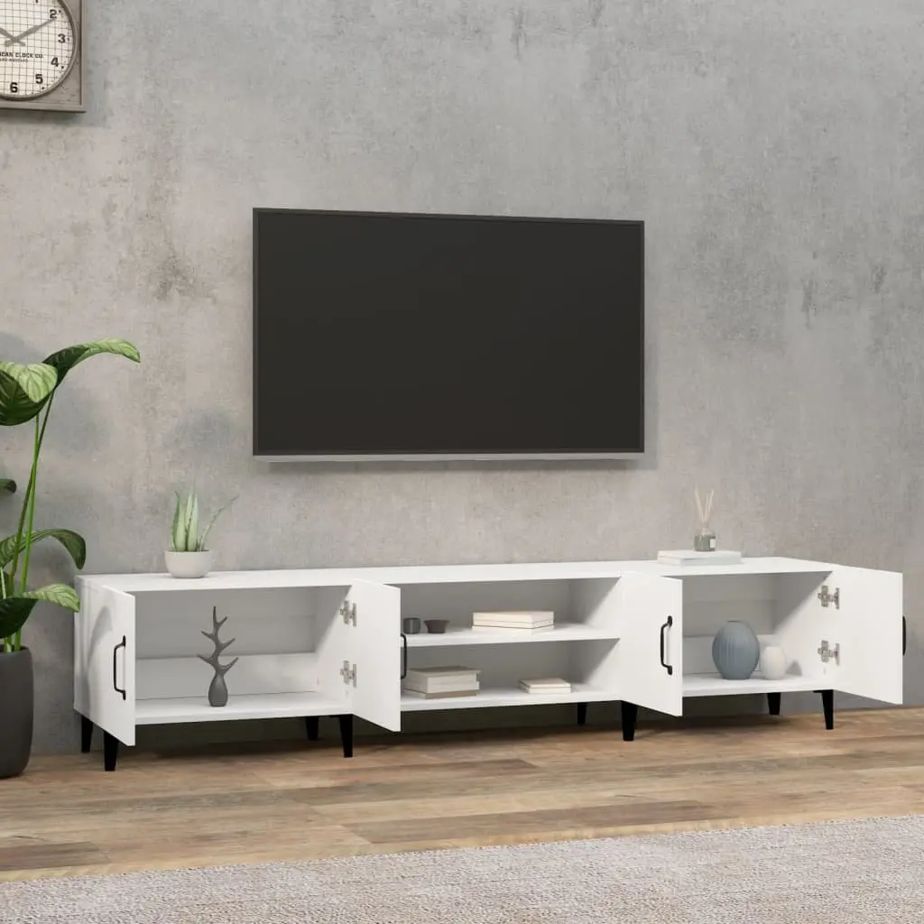 TV Cabinet Storage Unit 4 Door 4 Compartment Engineered Wood White