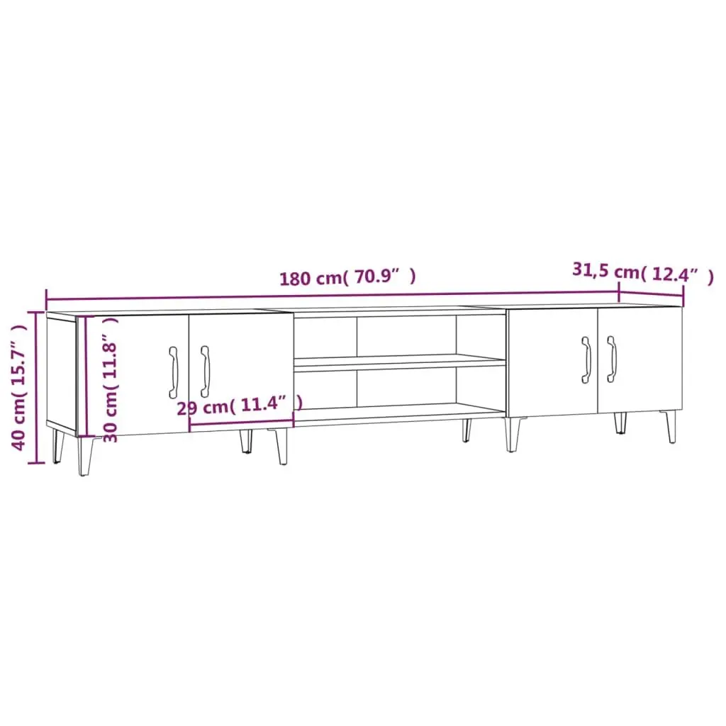 TV Cabinet Storage Unit 4 Door 4 Compartment Engineered Wood White