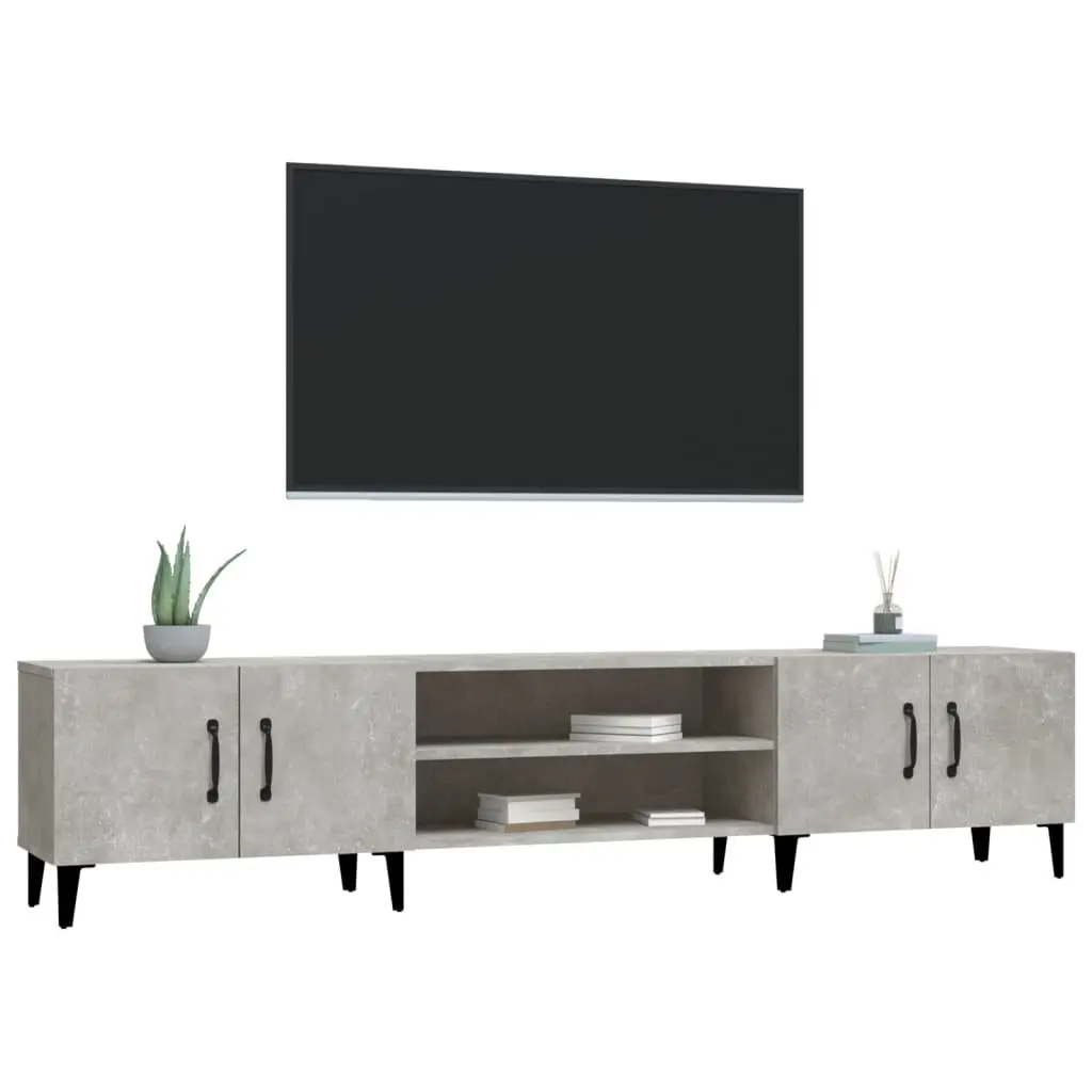 TV Cabinet Storage Unit Grey Engineered Wood 4 Door 4 Compartment Display Stand