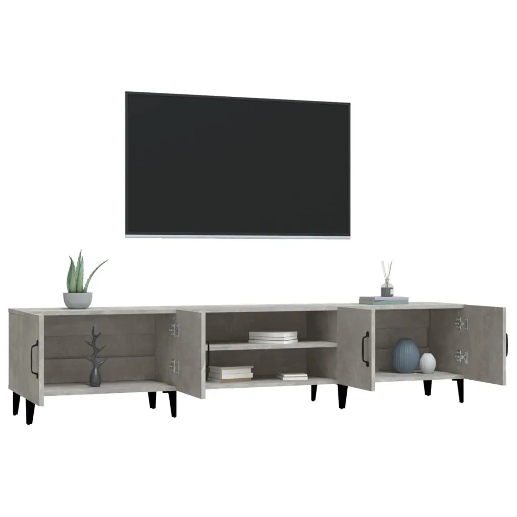 TV Cabinet Storage Unit Grey Engineered Wood 4 Door 4 Compartment Display Stand