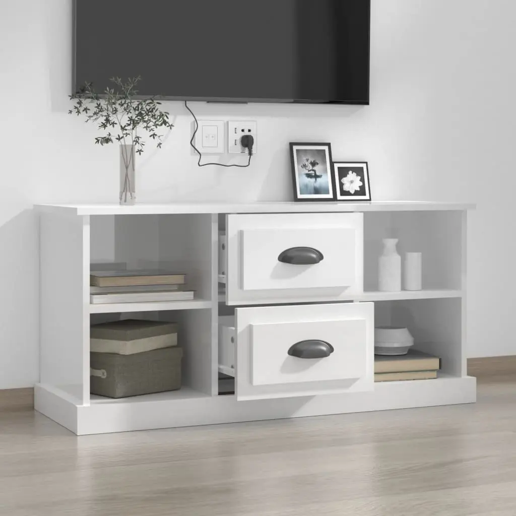 TV Cabinet High Gloss White Storage Unit with Drawers and Open Shelves