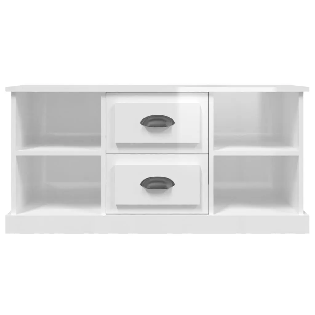 TV Cabinet High Gloss White Storage Unit with Drawers and Open Shelves