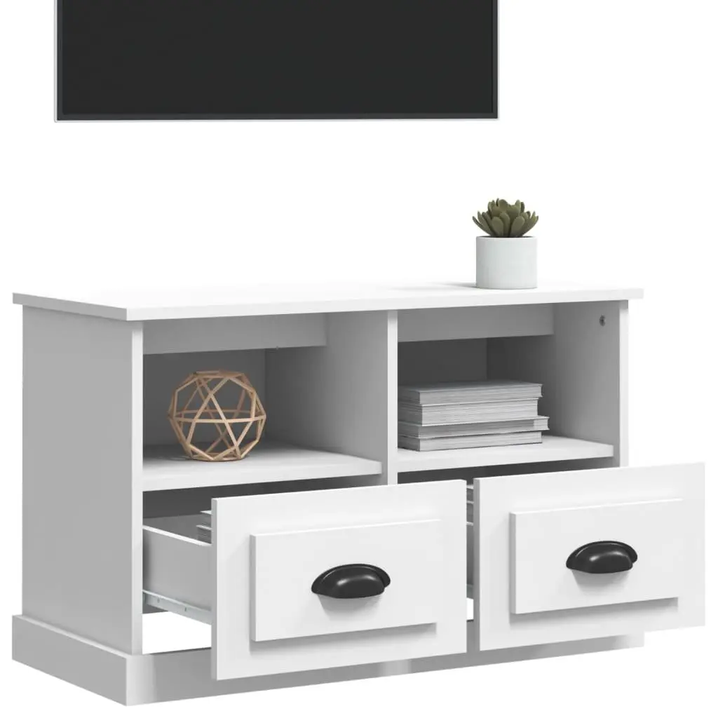 TV Cabinet White 80x35x50 cm Engineered Wood Storage Unit with Drawers