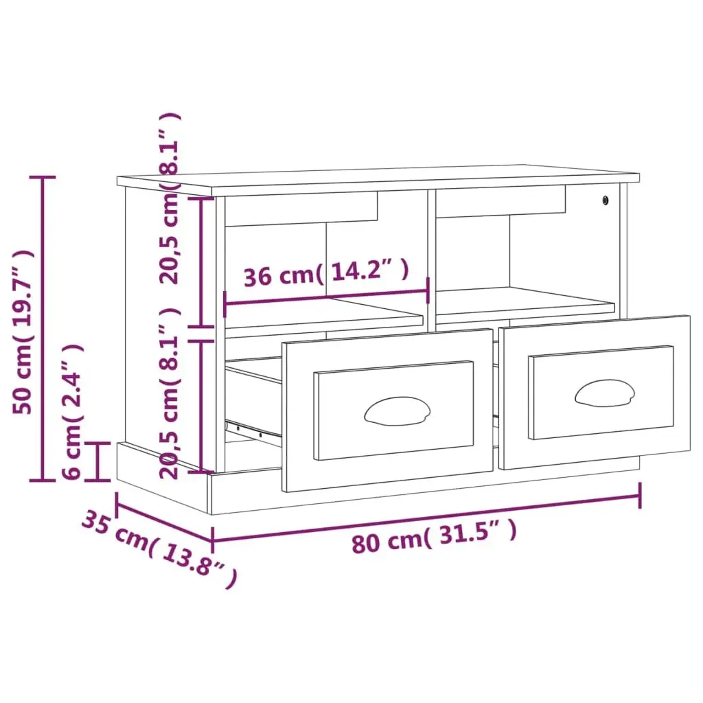 TV Cabinet White 80x35x50 cm Engineered Wood Storage Unit with Drawers