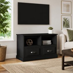 TV Cabinet Black 80x35x50 cm Engineered Wood Storage Unit with Drawers