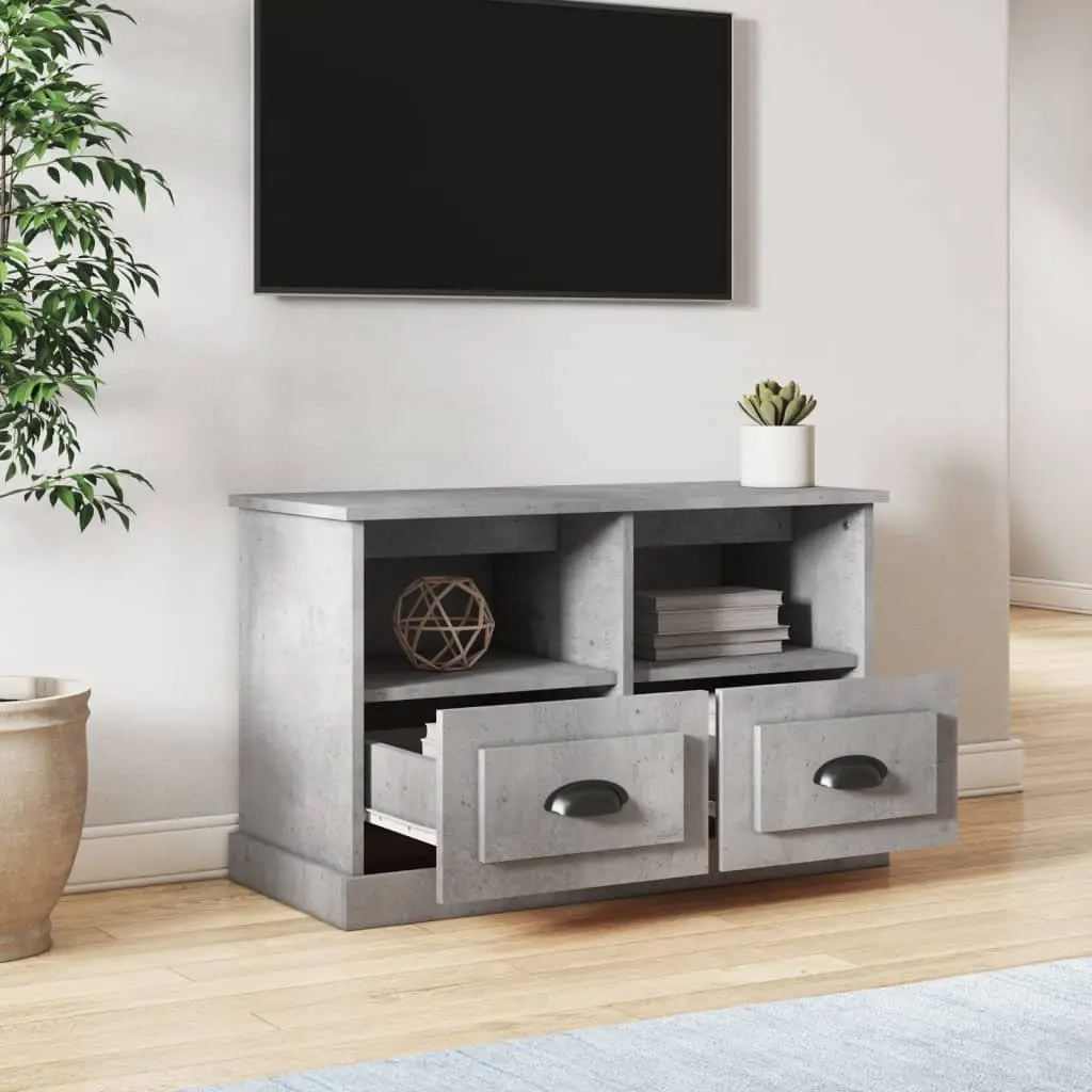 TV Cabinet Storage Unit Grey 2 Drawers 2 Open Compartments Engineered Wood