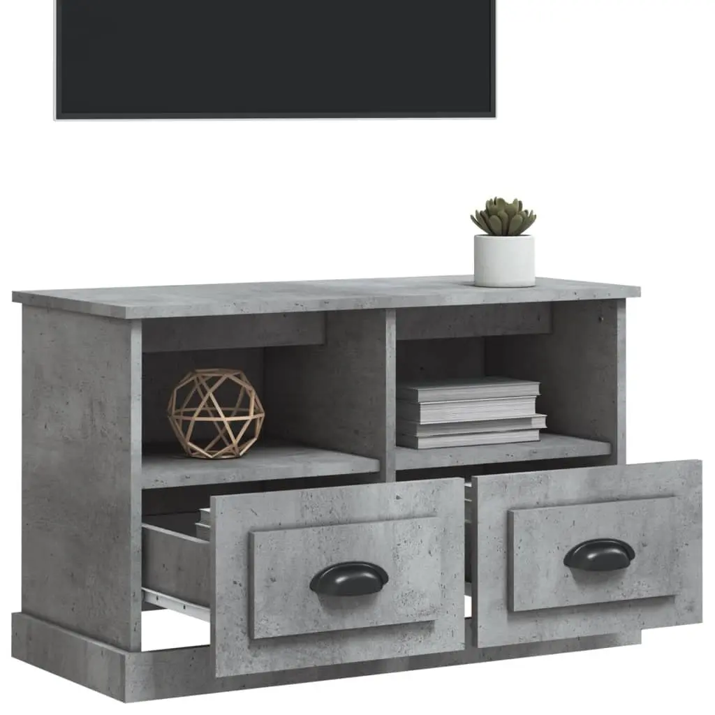 TV Cabinet Storage Unit Grey 2 Drawers 2 Open Compartments Engineered Wood