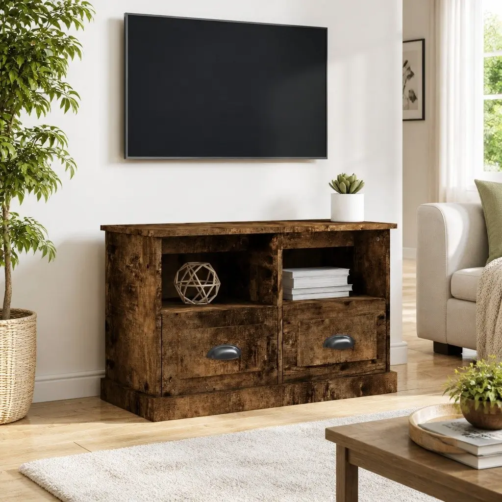 TV Cabinet Storage Unit with Drawers and Open Compartments 80cm Brown Engineered Wood