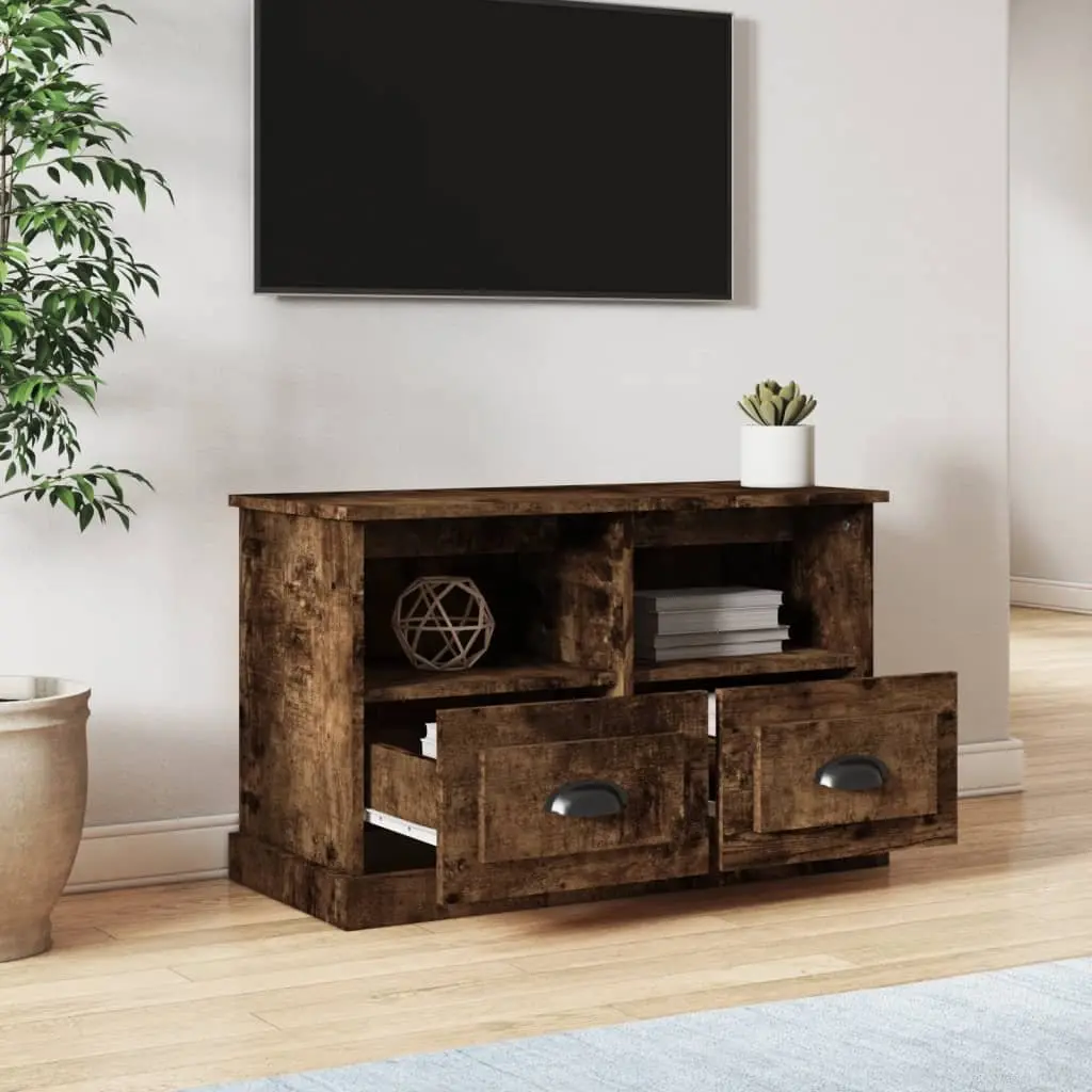 TV Cabinet Storage Unit with Drawers and Open Compartments 80cm Brown Engineered Wood