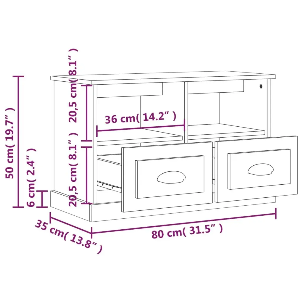 TV Cabinet Storage Unit with Drawers and Open Compartments 80cm Brown Engineered Wood