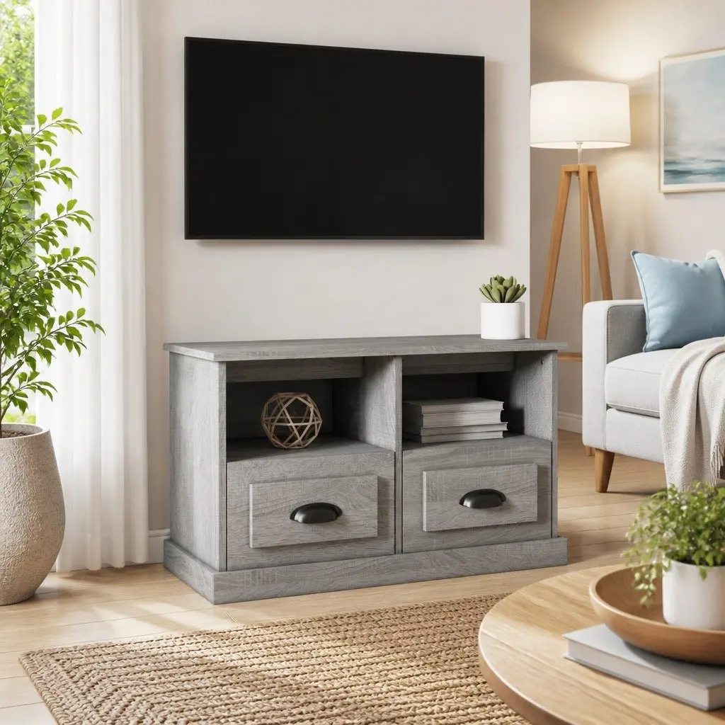 TV Cabinet Grey Sonoma 80x35x50cm Engineered Wood Storage Unit Drawers
