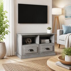 Warm Grey Sonoma TV Cabinet with Practical Features