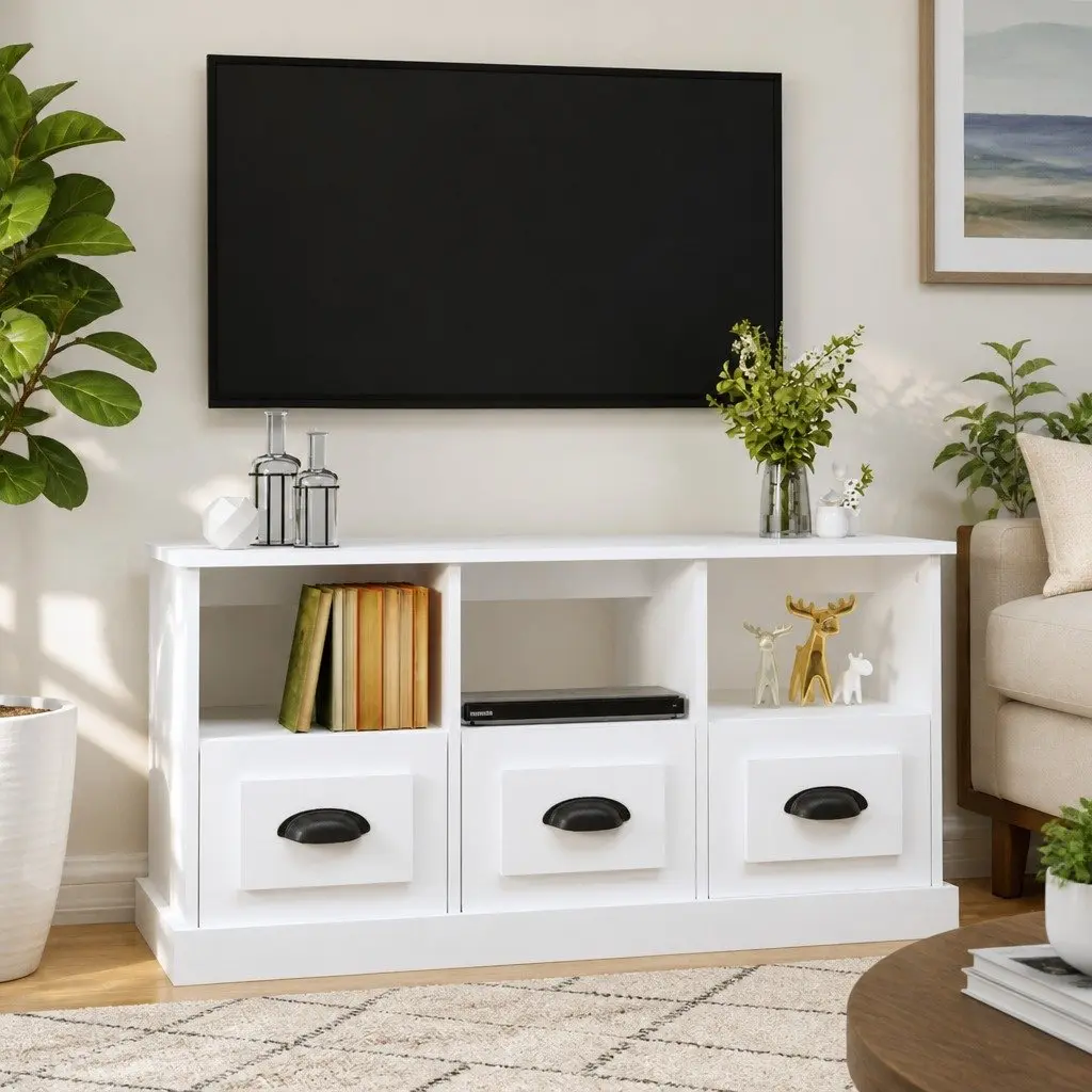 TV Cabinet White 100x35x50 cm Storage Unit with Drawers Open Compartments