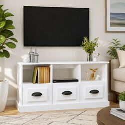 TV Cabinet White 100x35x50 cm Storage Unit with Drawers Open Compartments