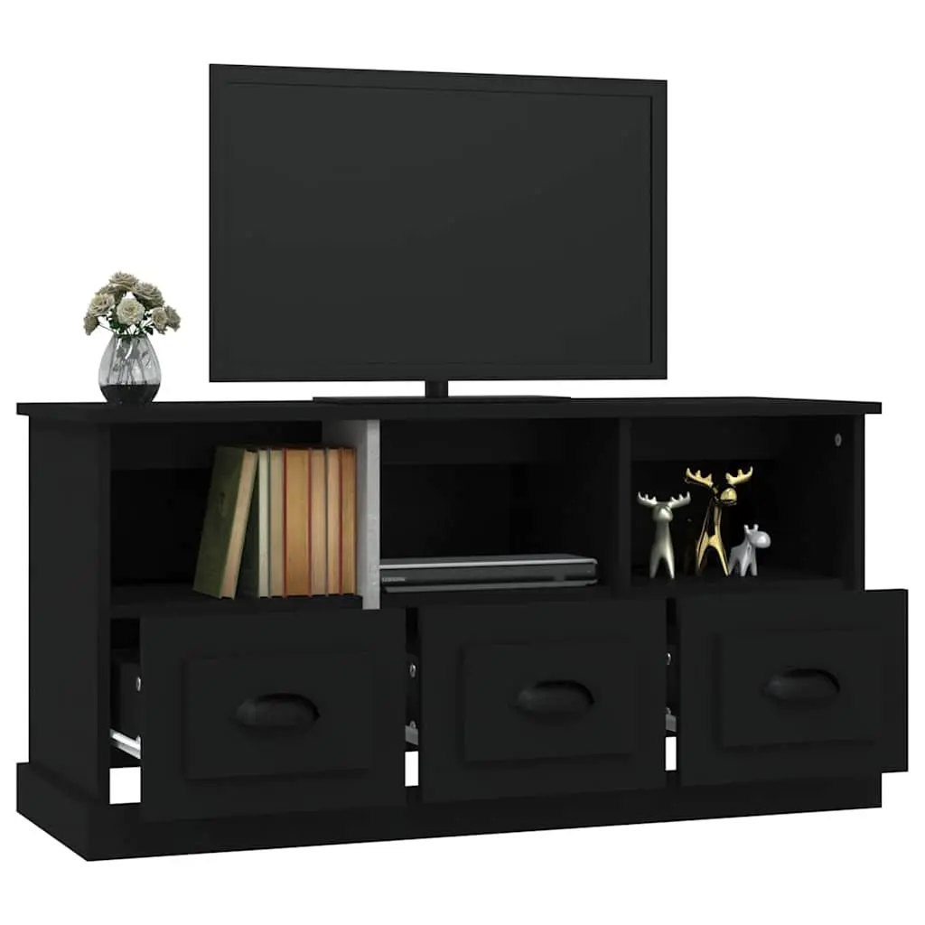 TV Cabinet Black Engineered Wood Storage Display Stand with Drawers 100 x 35 x 50 cm