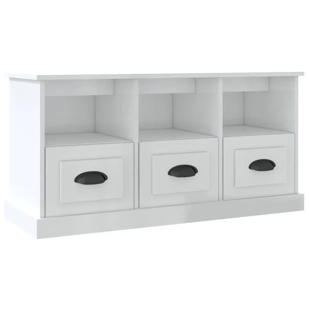TV Cabinet White 100x35x50cm High Gloss Engineered Wood Storage Unit Drawers