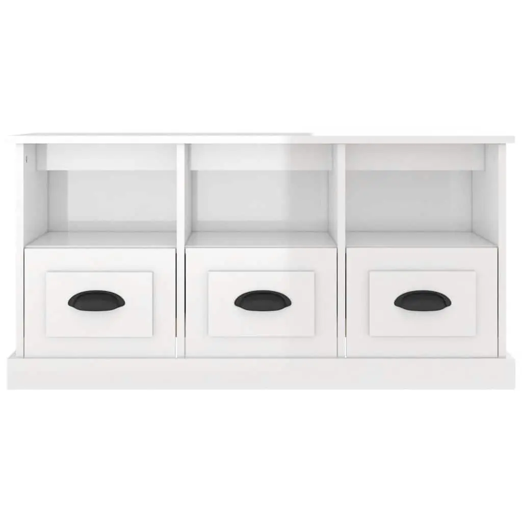 TV Cabinet White 100x35x50cm High Gloss Engineered Wood Storage Unit Drawers