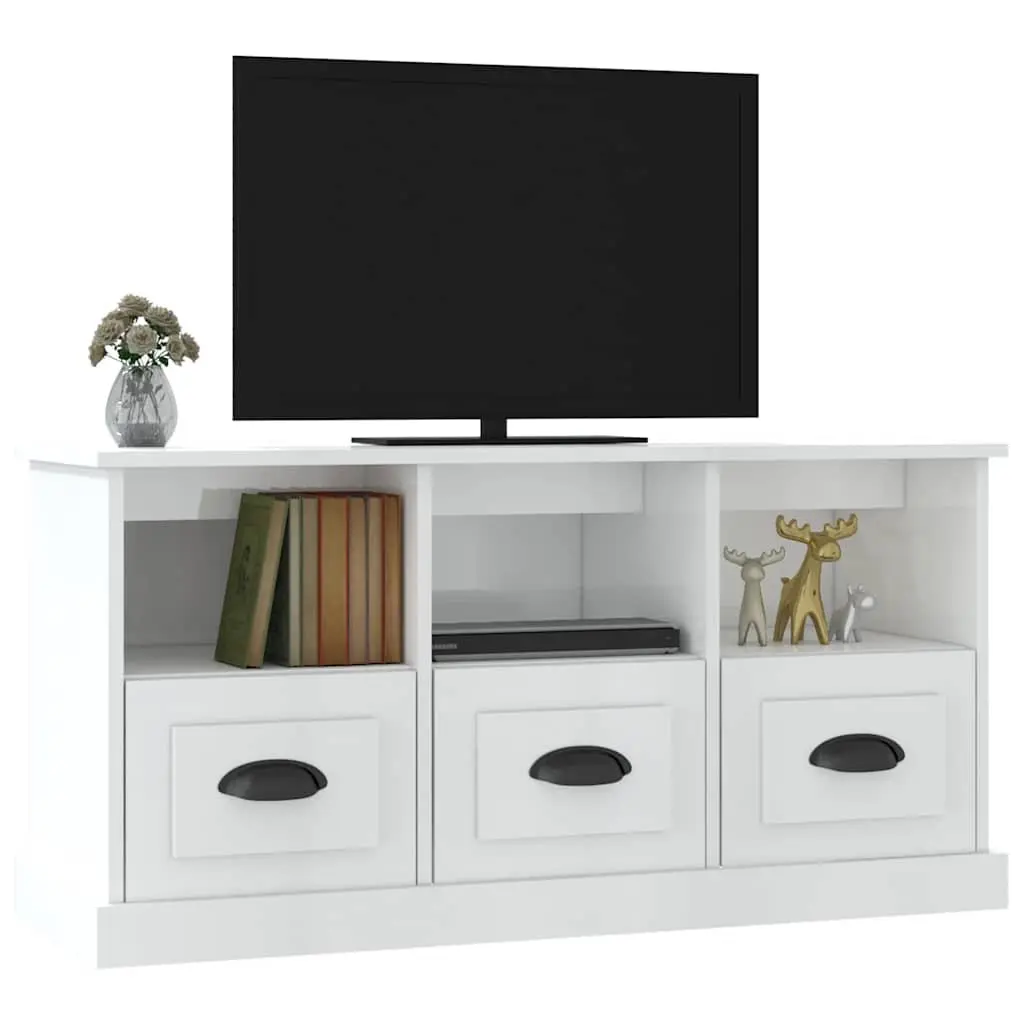 TV Cabinet White 100x35x50cm High Gloss Engineered Wood Storage Unit Drawers