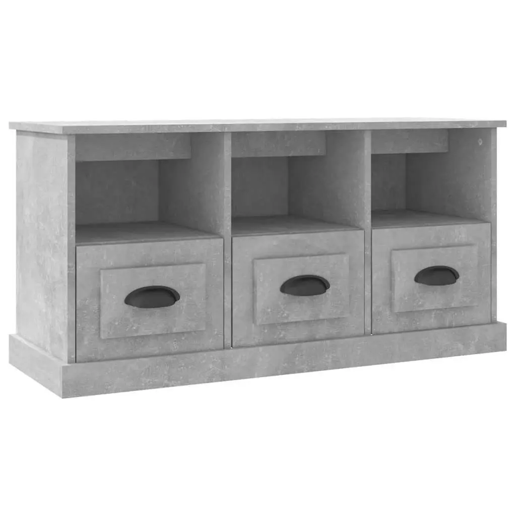 TV Cabinet Grey 100x35x50cm Engineered Wood Storage Unit 3 Drawers Open Shelves
