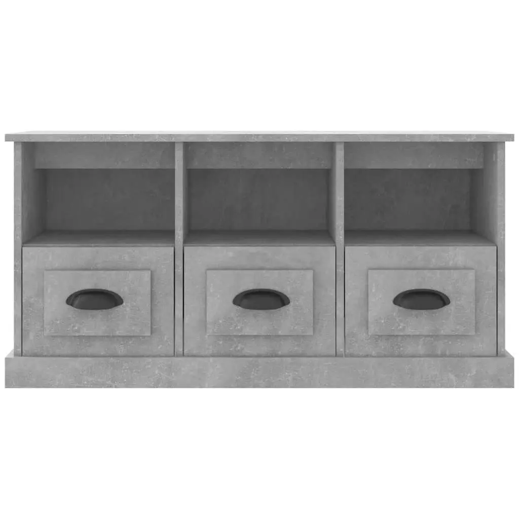 TV Cabinet Grey 100x35x50cm Engineered Wood Storage Unit 3 Drawers Open Shelves