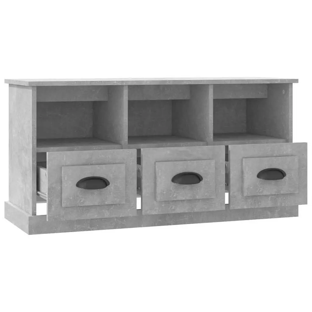TV Cabinet Grey 100x35x50cm Engineered Wood Storage Unit 3 Drawers Open Shelves