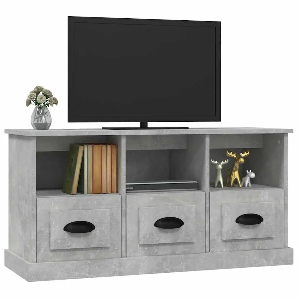 TV Cabinet Grey 100x35x50cm Engineered Wood Storage Unit 3 Drawers Open Shelves