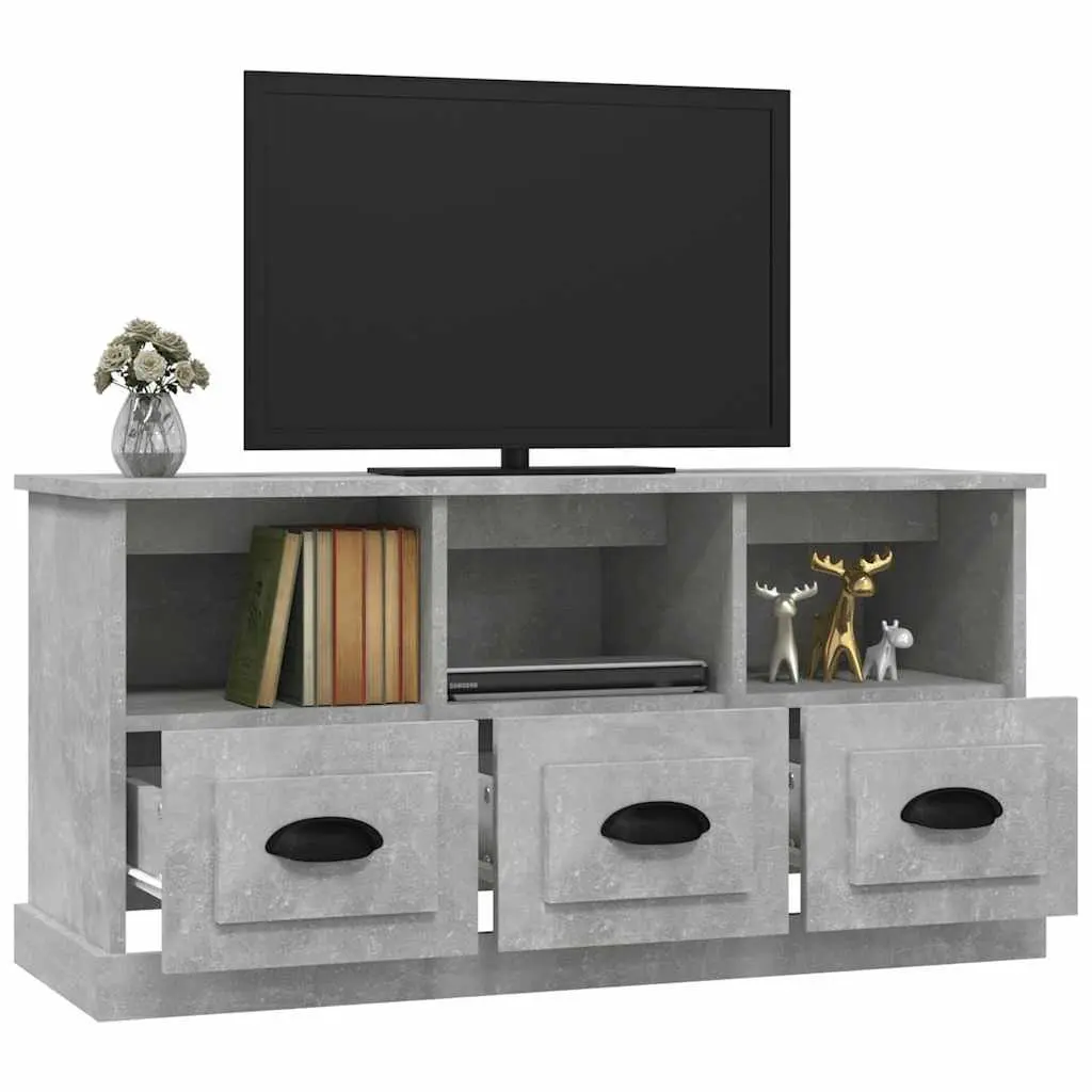 TV Cabinet Grey 100x35x50cm Engineered Wood Storage Unit 3 Drawers Open Shelves