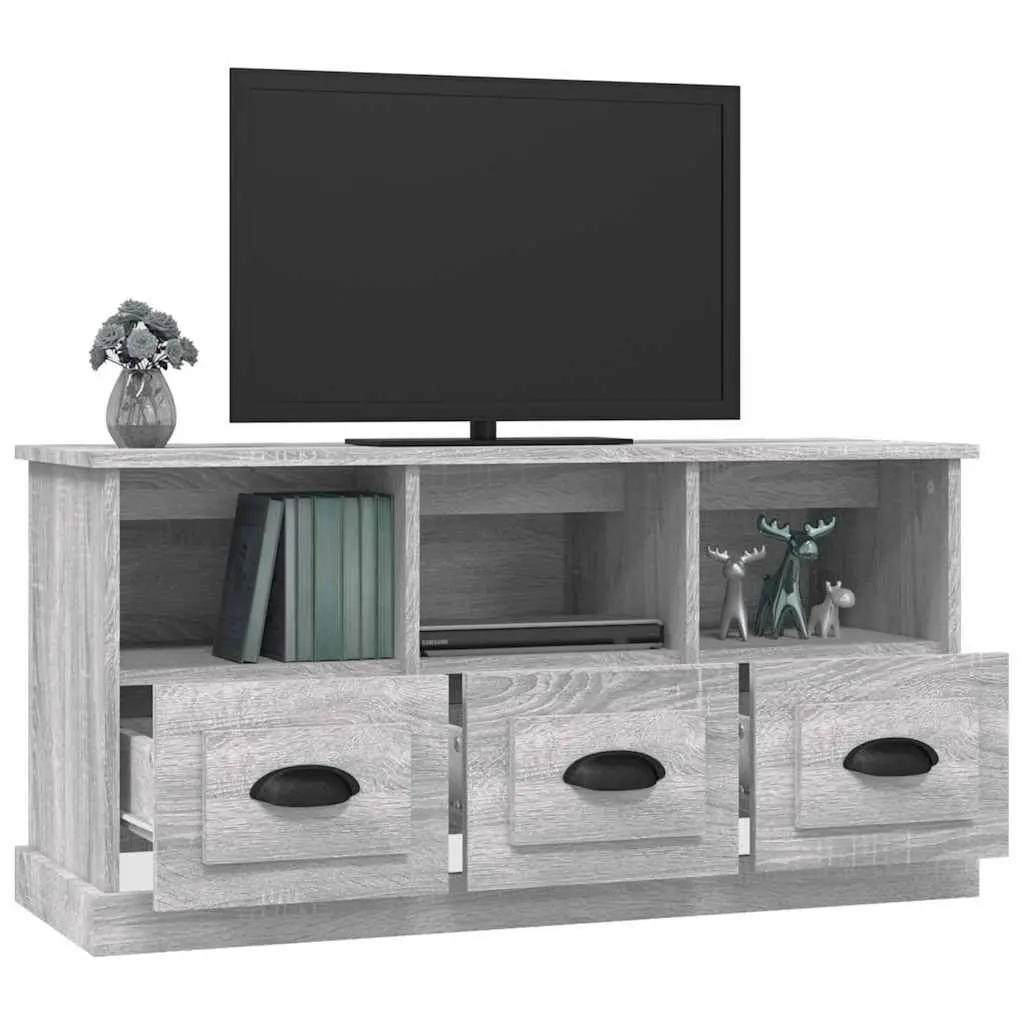 TV Cabinet Storage Unit with Drawers Open Compartments 100x35x50cm Grey Sonoma