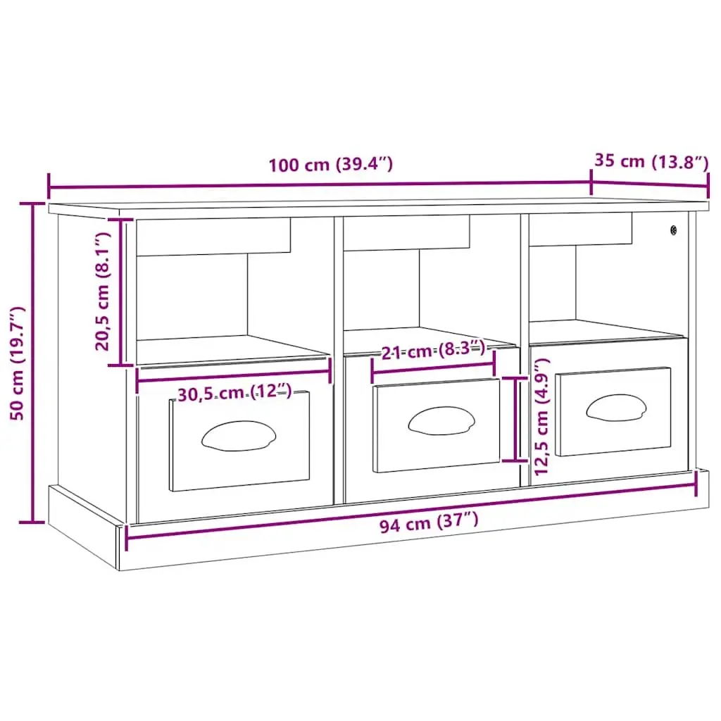 TV Cabinet Storage Unit with Drawers Open Compartments 100x35x50cm Grey Sonoma
