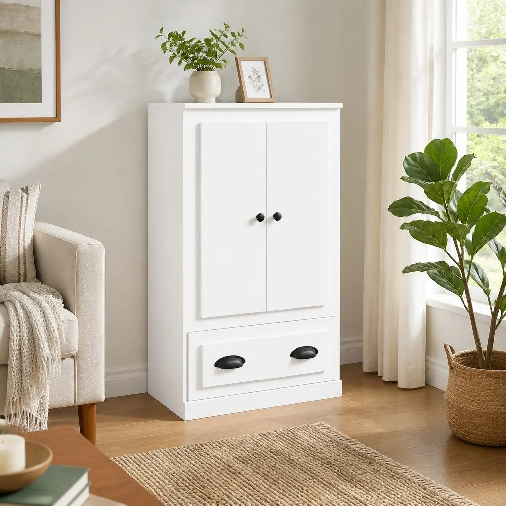 Storage Cabinet Highboard Engineered Wood White 60x35.5x103.5cm