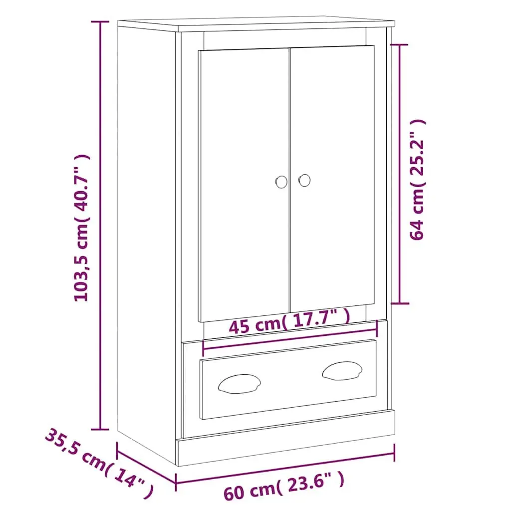 Storage Cabinet Highboard Engineered Wood White 60x35.5x103.5cm