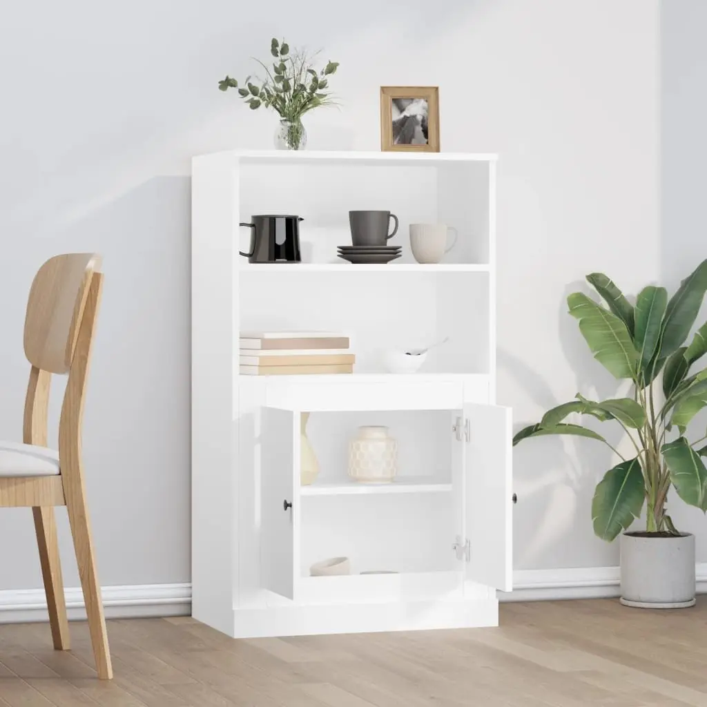 White Highboard Storage Unit with Display Surface