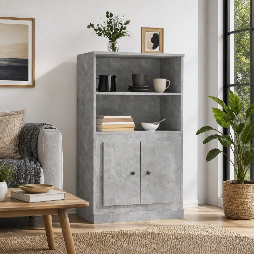 Grey Highboard Sideboard Storage Cabinet Engineered Wood 60x35.5x103.5 cm