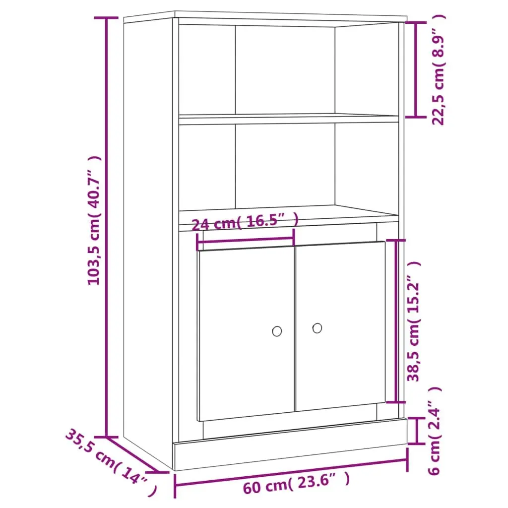 Grey Highboard Sideboard Storage Cabinet Engineered Wood 60x35.5x103.5 cm