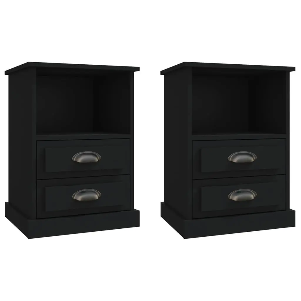 Black Bedside Cabinets Set with Storage Drawers