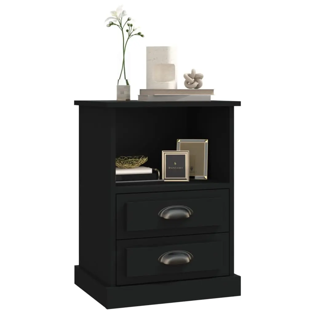 Black Bedside Cabinets Set with Storage Drawers