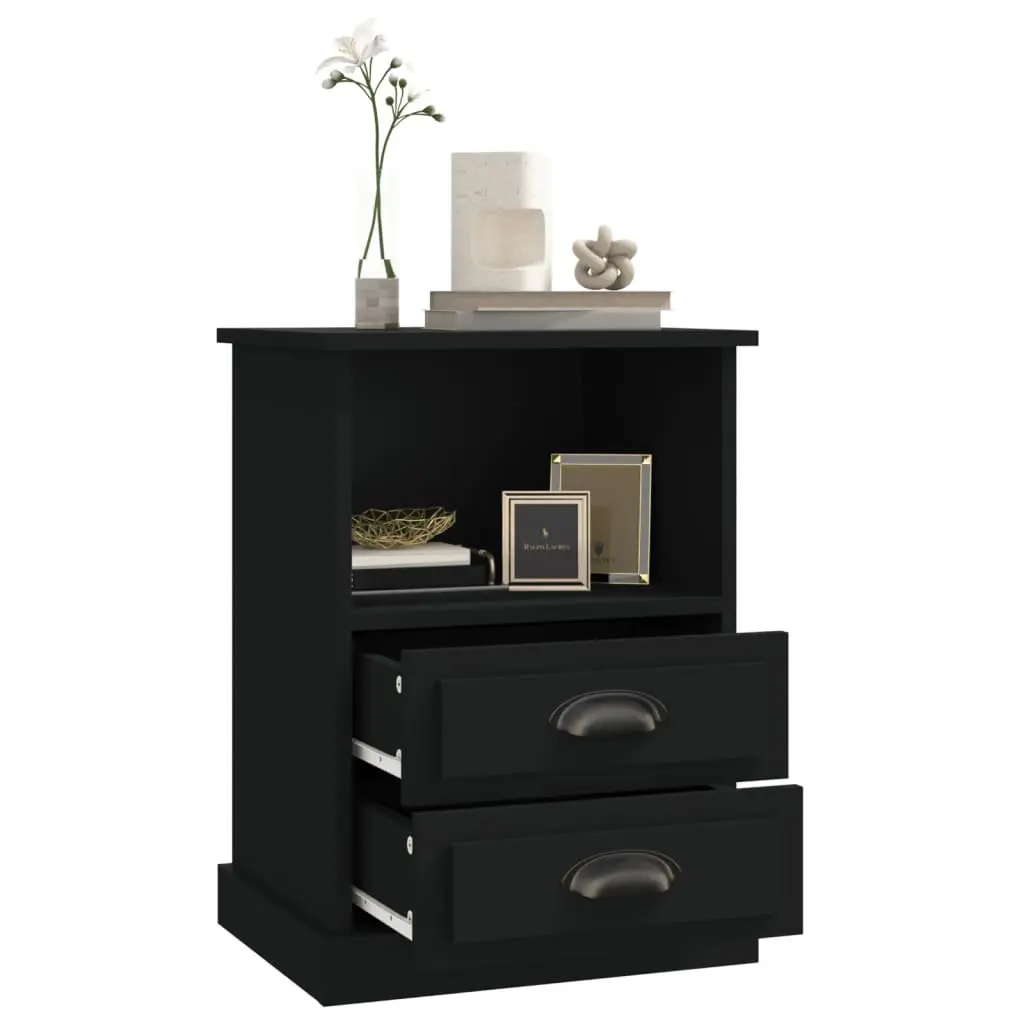 Black Bedside Cabinets Set with Storage Drawers