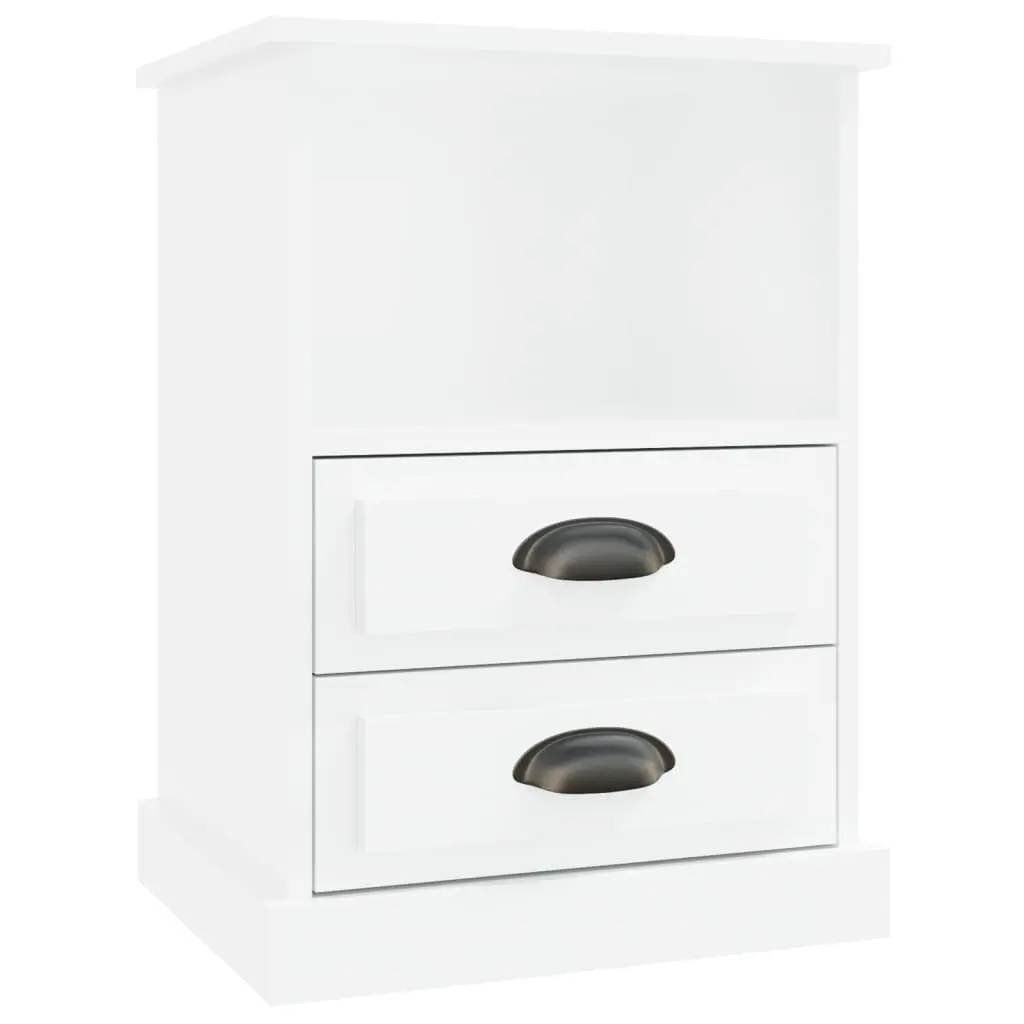 Bedside Cabinet White High Gloss 2 Drawers Open Shelf Bedroom Nightstand Storage
