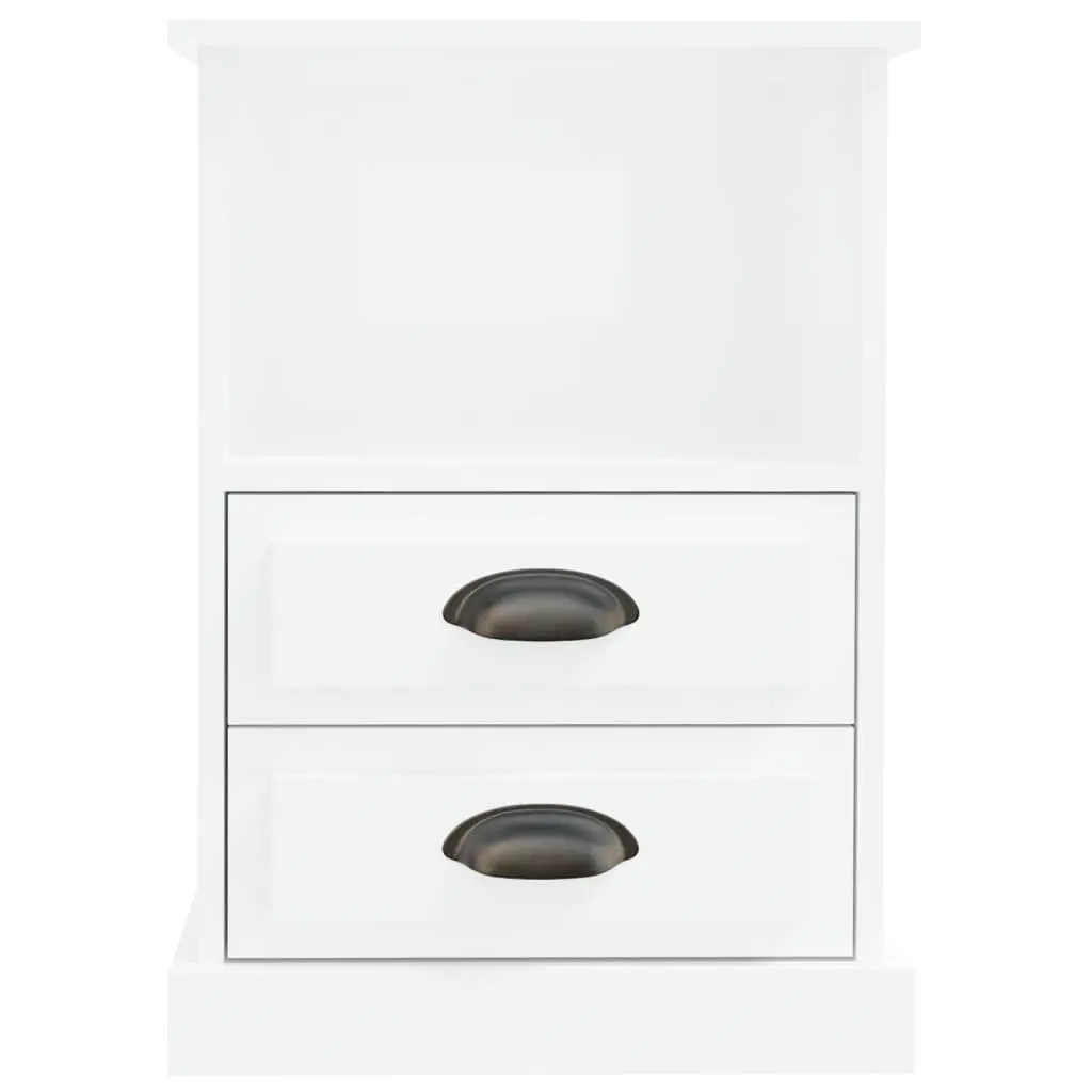 Bedside Cabinet White High Gloss 2 Drawers Open Shelf Bedroom Nightstand Storage