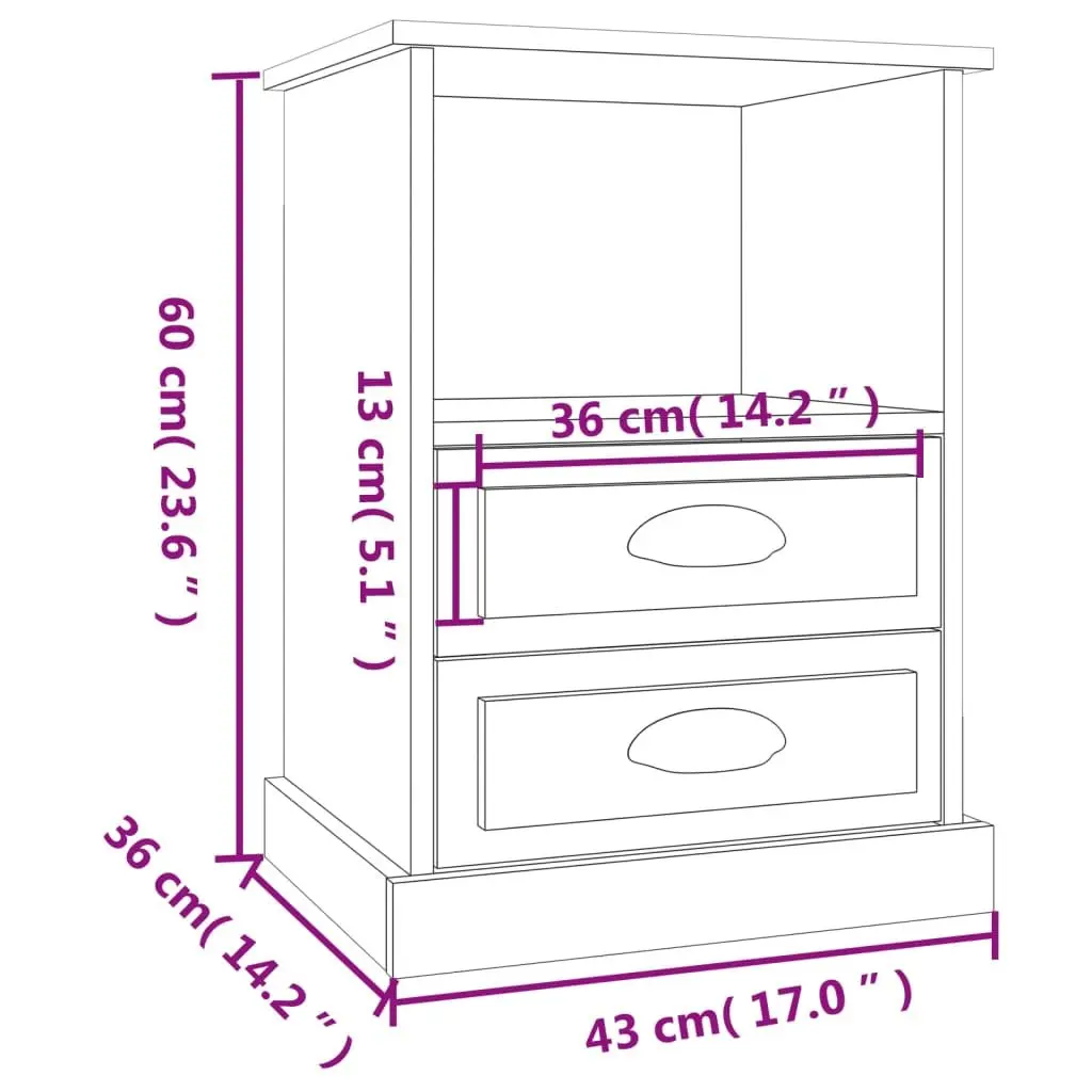 Bedside Cabinet White High Gloss 2 Drawers Open Shelf Bedroom Nightstand Storage