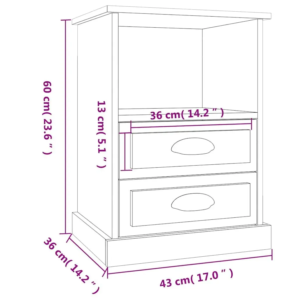 Bedside Cabinets 2 pcs White High Gloss Storage Drawers Nightstand Side Table