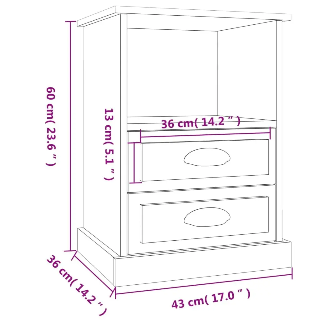 Bedside Cabinets Storage 43x36x60 cm Brown 2 Drawers Open Compartment