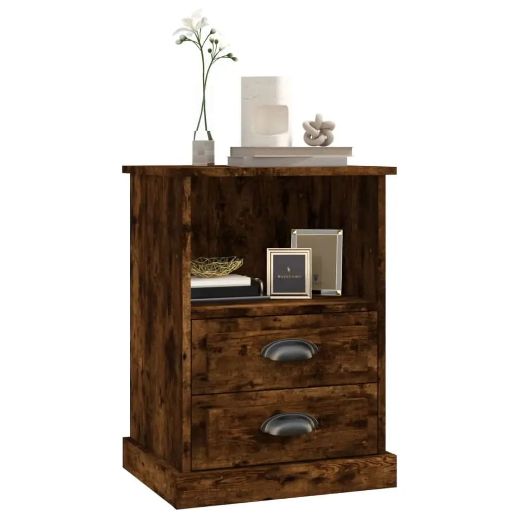Bedside Cabinets Storage 43x36x60 cm Brown 2 Drawers Open Compartment
