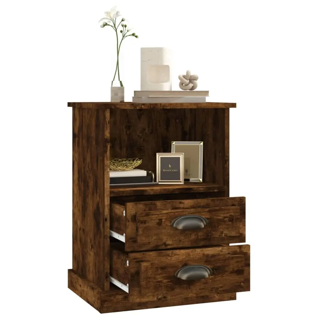 Bedside Cabinets Storage 43x36x60 cm Brown 2 Drawers Open Compartment