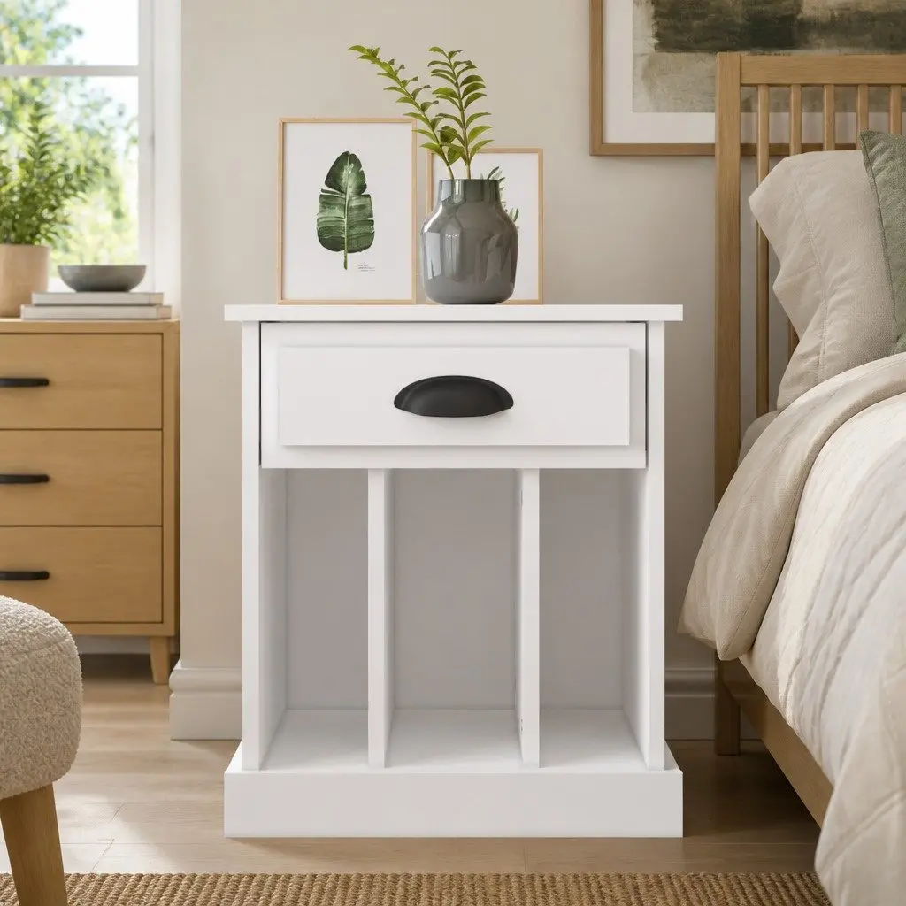 Bedside Cabinet White Drawer Storage 43x36x50 cm Nightstand Side Table