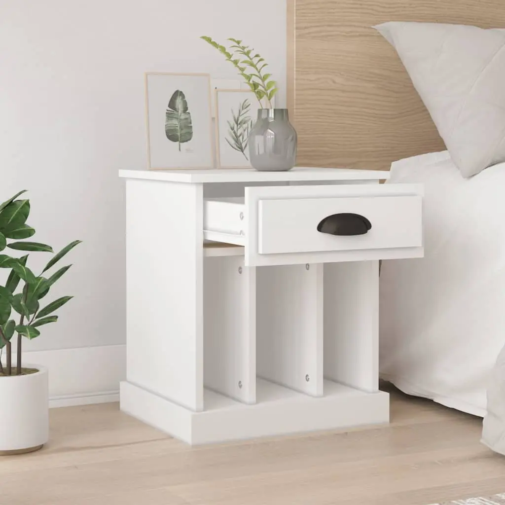 Bedside Cabinet White Nightstand Drawer Storage Compartments Side Table