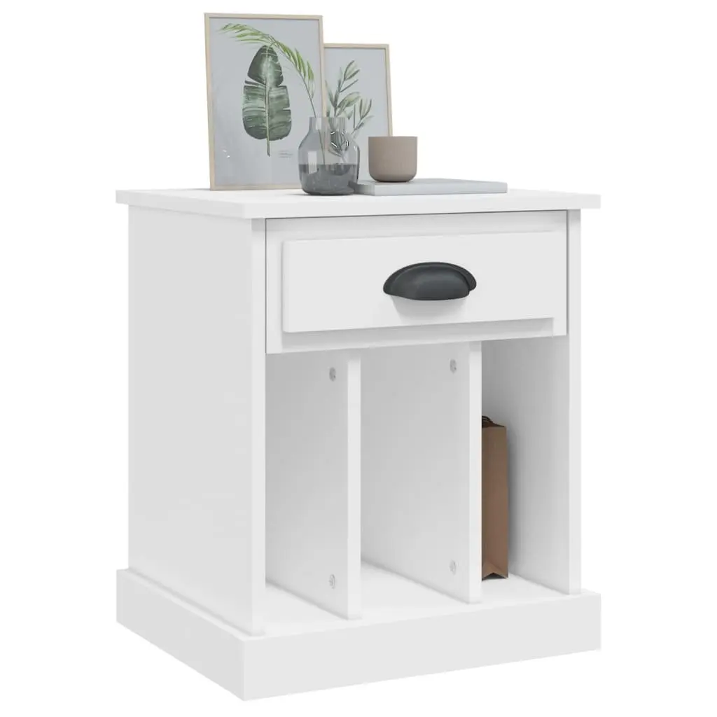 Bedside Cabinet White Nightstand Drawer Storage Compartments Side Table