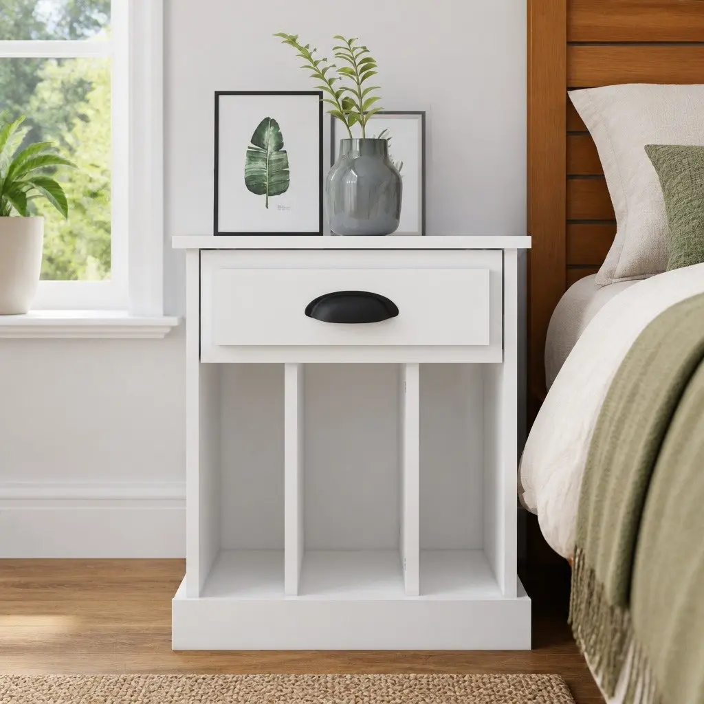 White Bedside Cabinet with Ample Storage