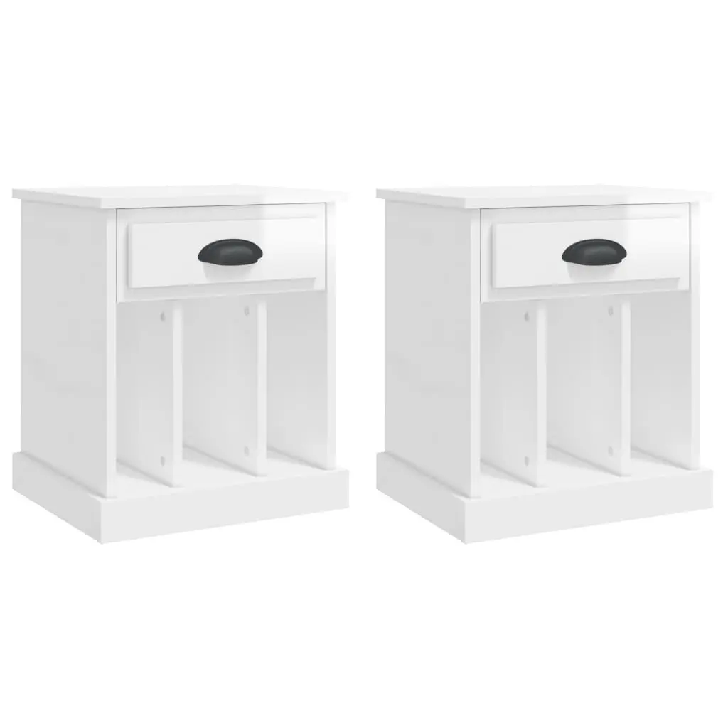 Bedside Cabinets 2 pcs High Gloss White Storage Nightstand Drawers Compartments